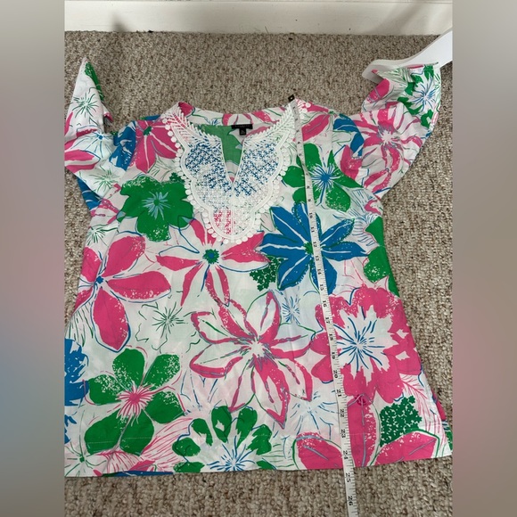 Talbots Pink and Green Graphic Blouse with Mandarin Collar size M - Picture 6 of 9